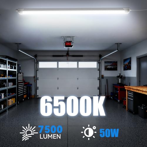 CNSUNWAY Led Shop Lights 4FT, D Shape LED Light 50W 7500LM 6500K Daylight White, Garage Light, Linkable Clear Cover T8 Integrated for Garage Workshop Workbench, ETL Listed(2-Pack)