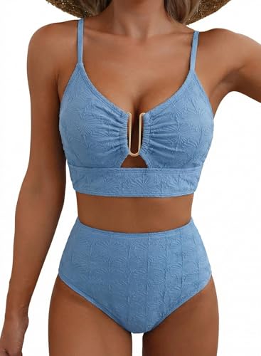 Image of Herseas 2 Piece Bikini Set U-Wire Cutout Popular Swimsuit High Waisted Textured 2026 Summer Beach Swim Bathing Suits