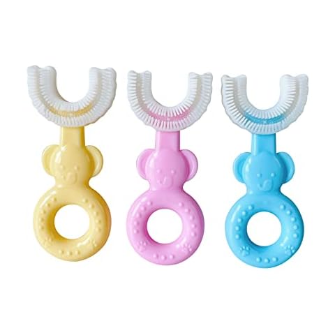 ECHOLLY Kids Toothbrush 3pack- Silicone U-Shaped Whole Mouth Teeth Brush- Oral Teeth Care Kids Training Toothbrush-Baby Toothbrush(2-6 Years) Cover