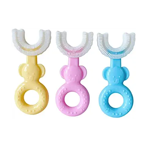 ECHOLLY Kids Toothbrush 3pack- Silicone U-Shaped Whole Mouth Teeth Brush- Oral Teeth Care Kids Training Toothbrush-Baby Toothbrush(2-6 Years) Cover