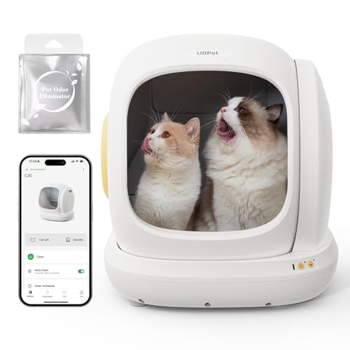UBPET C20 Arenero Gatos Autolimpiable, Abertura Amplia/0 Riesgo de Atrapar Gatos/Desodorizar/Entrada Baja Arenero Automatico Autolimpiable, Arenero Autolimpiable Electrico Inteligente para Gatos