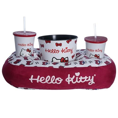 Zonacriativa &ndash; Kit Pipoca &ndash; Hello Kitty | Almofada em Fibra e Toque Aveludado | 1 Balde + 2...