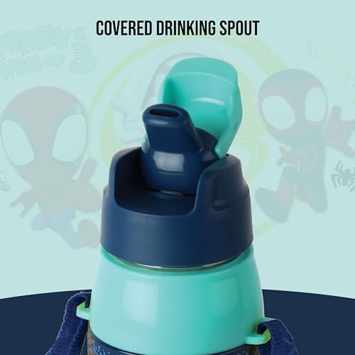 Image of CELLO Kidzbee Era 400 Insulated Kids Water Bottle 400 ml, Navy Blue | 3D Touch & Feel Web Warriors Design One Hand Grip Lightweight Leakproof Easy Sip Flip Cap Insulated Water Bottle for School Kids