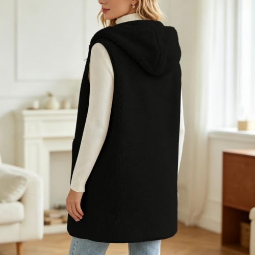 Fleece Vest Women, Sherpa Fuzzy Jackets Sleeveless Hooded Button Down - image 2