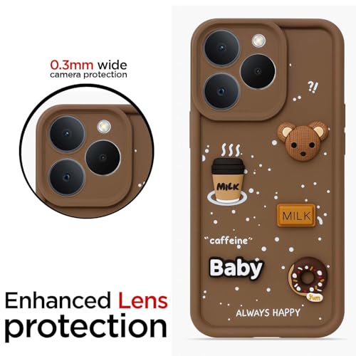 Image of Bintage Case Ball Bear| Donut| Milk Cake| Baby| Coffee Rubber Case Full Body & Camera Protection Back Cover Compatible for Realme Narzo 90 5G - Brown