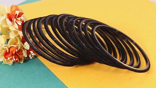 Image of NMII Glass Velvet Bangles Set For Women and Girls | Plain Glass Bangles | Velvet Chudi | Simple Bangles For Women | Stylish Glass Bangles- Set of 24