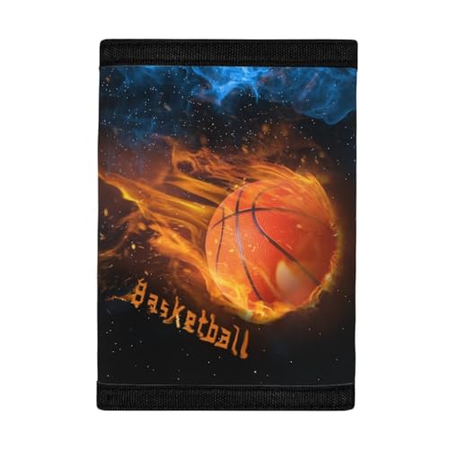 Basketball Fire Print Wallet ID Cards, Credit Cards, Coins, Cash Holder Purses for Boy