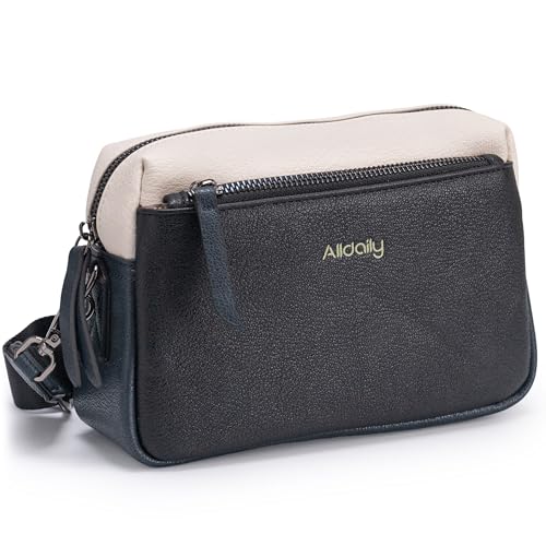 Image of Alldaily Small Triple Zip Crossbody Purse for Women, Vegan Leather Phone Bag with Wide Shoulder Strap