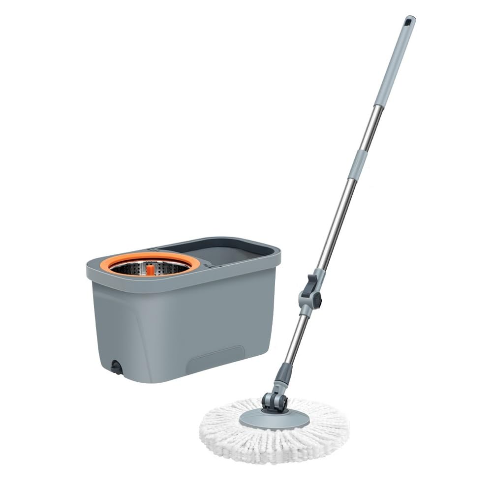 Juego De Fregona con 110-137Cm Palo Telescópico, Cubo Escurridor Giratorio Y Recambio De Microfibras, Incluye 3 Recambio Adicional, Spinning Mop and Bucket Set for All Types Floor Cleaning
