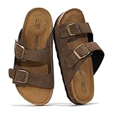 Project Cloud Genuine Leather Slides For Kids - Natural Cork Footbed Summer Sandals Beach Slide Sandals for Girls & Boys - Non-Slip Boys & Girls Sandals (Little Venita, BRWNSUGACT,1)