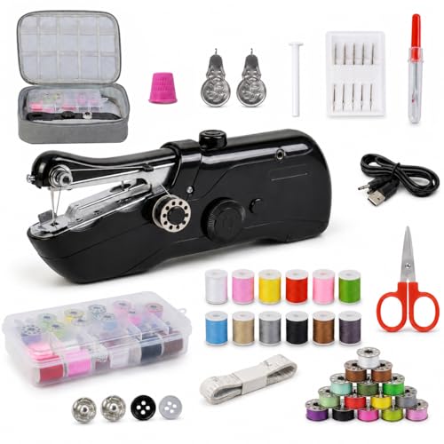 Handheld Sewing Machine for Beginners Adults, Portable Hand Sewing Machine with 42-Piece Kit & Storage Bag, Mini Cordless Electric Stitching Mending Machine, Dual Power Battery & USB, Home Travel DIY