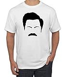 Parks and Rec Fans Ron Swanson Mustache Face Silhouette | Mens Pop Culture Graphic T-Shirt, White,...