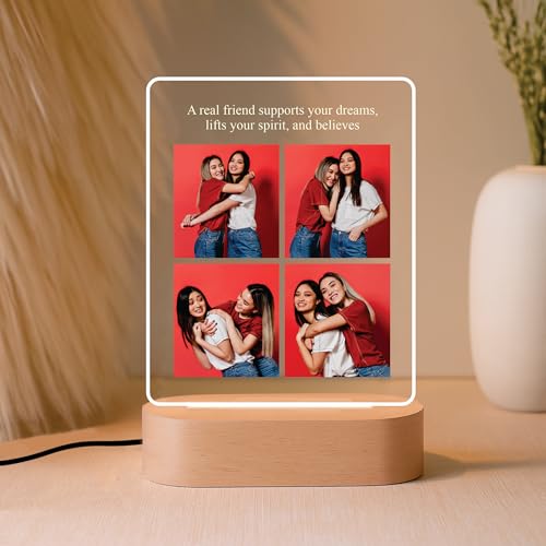 Image of Giftplease Customized LED Light Photo Frame for Friends | Personalized Lamp with Friendship Quote | Best Friend Gift for Birthday, Farewell, Friendship Day | Tabletop Frame 6x7.25 Inch FR 12