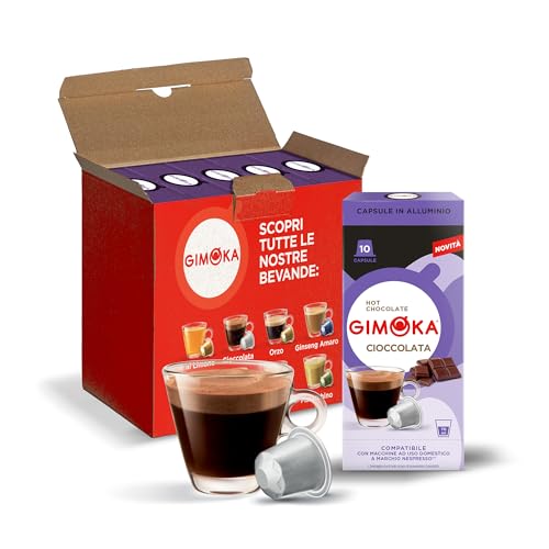 Gimoka, bebida soluble de CIOCOLATE - 50 Cápsulas de Aluminio - Compatibles con Máquinas de Café Nespresso* para uso doméstico - Producido en Italia - 5 paquetes de 10