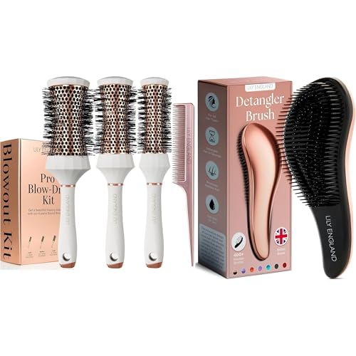 Set de cepillos redondos y desenredante rose gold para un alisado sin tirones