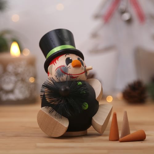 PIONEER-EFFORT Handcrafted Wooden Chimney Sweep Incense Smoker German Ruchermann Cone Burner with Brush & Top Hat Lucky Holiday Figurine Natural Wood Christmas Dcor 4.7