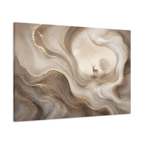 Toile cerf marron et or au-dessus de la console du salon