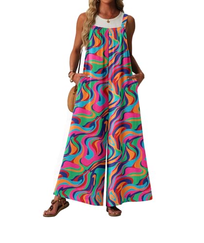 Lepunuo Womens Tie Dye Jumpsuits Summer Boho Wide Leg Overalls