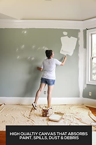 Lona de algodón para pintar (tamaño 4x15 pies - paquete de 2) Mantas protectoras para pintura, muebles, cortinas y pisos - lona gruesa de algodón con bordes doblemente cosidos miniatura 4