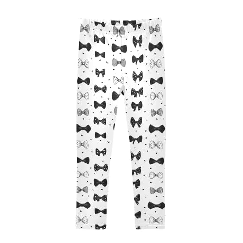 Girls Leggings Black and White Bows Heart Soft Toddler Leggings for Girls Kids Pants Size 4T-10T