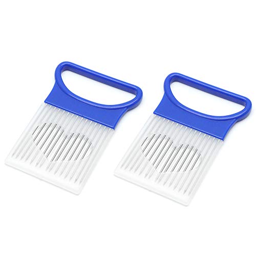 LC LICTOP Multipurpose Stainless Steel Onion Holder All-In-One Onion Slicer for Potato Tomato Vegetable Fruit Meet Kitchen Cooking Tool Aid Gadget,Pack of 2 (Blue)