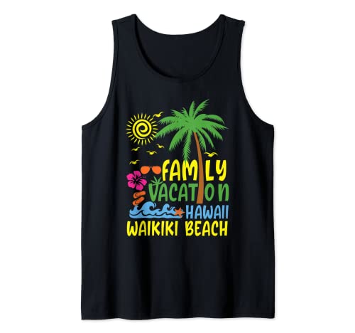 Family Vacation - Camiseta hawaiana de playa Waikiki a juego Camiseta sin Mangas
