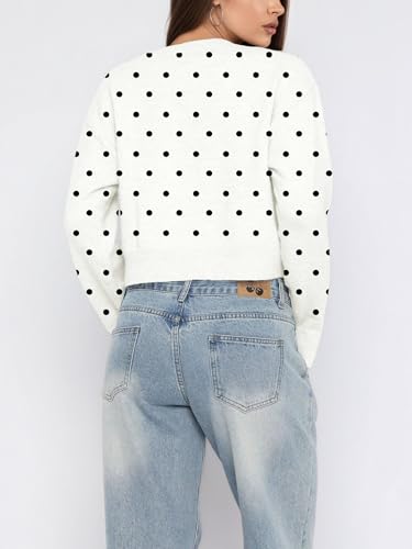Cioatin Women Polka Dot Knit Button Down Crop Cardigan - Cute Y2K Aesthetic Open Front Sweater Pullover Girl Fall Outfits4