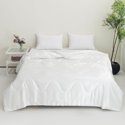 Hiseng Color Sólido Colcha de Microfibra Suave, Ligero, Colcha Cama, para Primavera, Verano, Otoño e Invierno, Transpirable (Blanco 02,180x200cm)