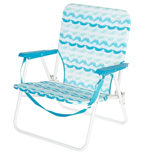 AKTIVE Silla de Playa Plegable con Respaldo bajo, Bolsillo Trasero y asa de Transporte, Estructura Acero, Tejido poliéster, Estampado Azul, 45x40x70 cm, Sillas Plegables, Colección Maldivas (62408)