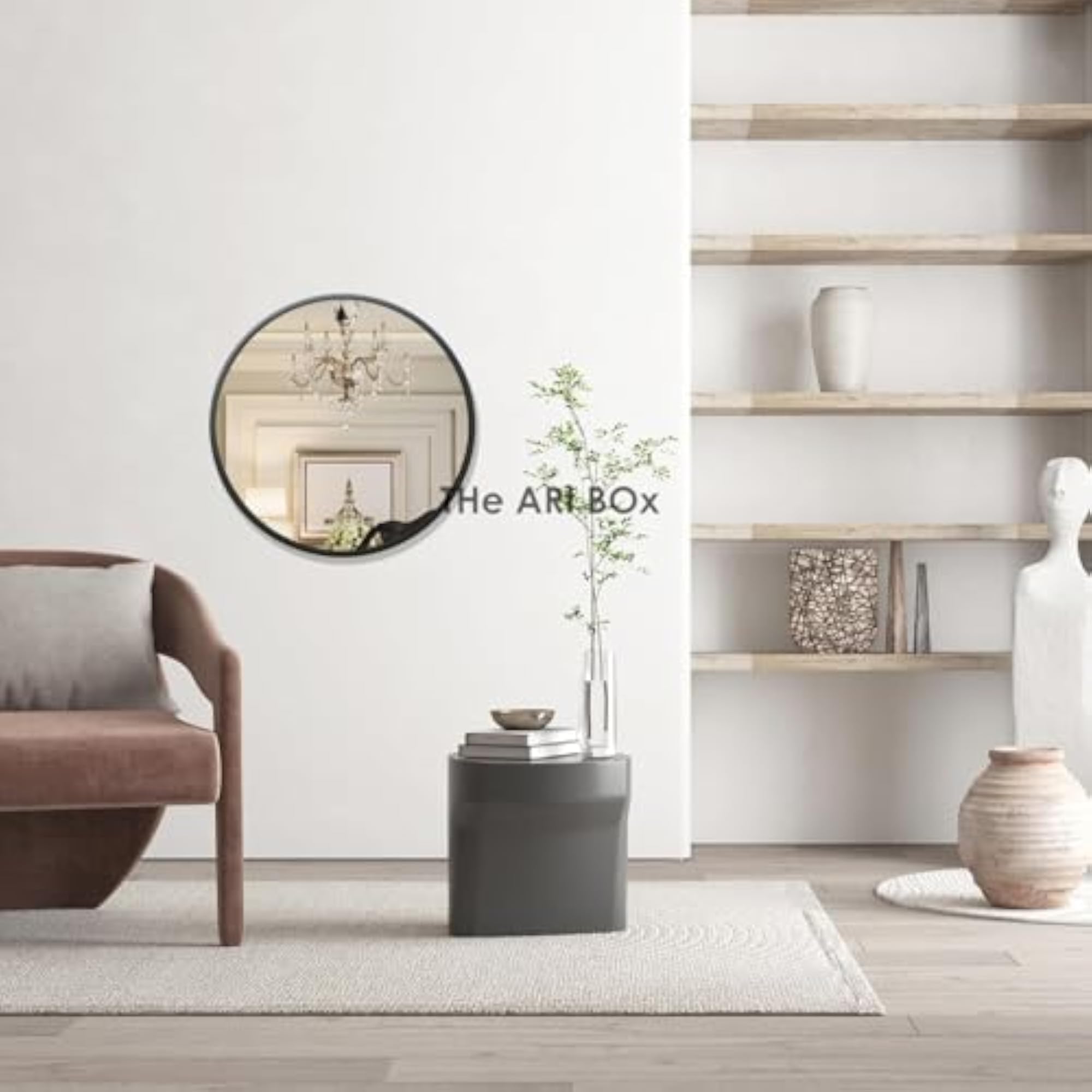 Round Wall Mirror with Metal Frame, Modern Design, 16 Inch