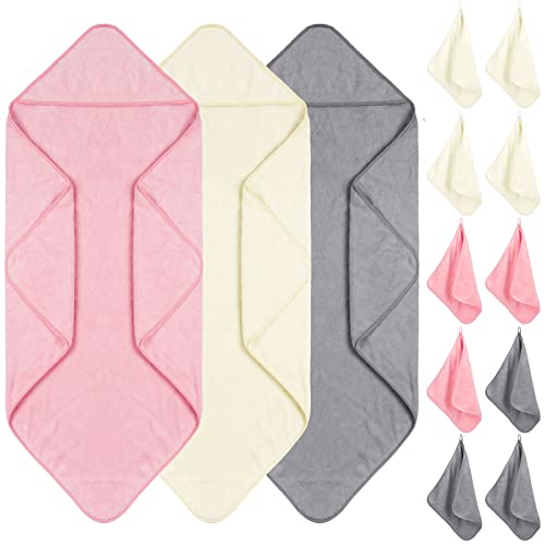 Image of Moukeren 13 Pcs Baby Washcloth and Hooded Towels Absorbent Soft Baby Bath Accessories for Newborn Infant Bath Shower Towel Gifts Bathing Washing Registry Gifts (Pink, White, Gray)