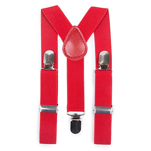 SMAGREHO Boy s Kids Elastic Y Back Style Suspenders Adjustable Solid Color Suspenders for Boys Girls,Red-26inch