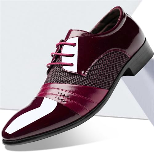 Men Fashion Dress Business Shoes Pointed Toe Patent Leather Lace Up Oxford2