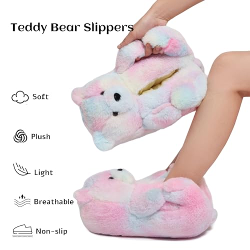 Image of Women's Funny Teddy Bear Slippers,Cute Slippers for Women,Fuzzy Indoor House Slipper,Fluffy Cartoon Bedroom Slipper,Birthday Gifts for Women,Men,Ladies,Girls