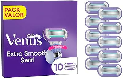 Gillette Venus Deluxe Smooth Swirl, Recambio Para Maquinilla De Mujer, Pack De 10 Recambios, 5 Resistentes Hojas Para Proporcionar Una Depilación Súper Suave Y Duradera