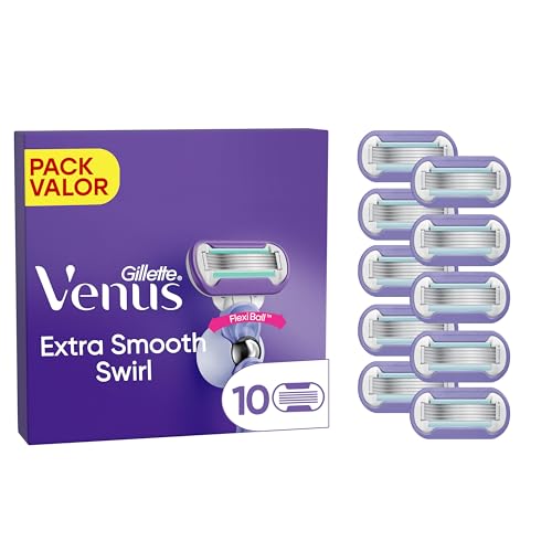 Gillette Venus Deluxe Smooth Swirl, Recambio Para Maquinilla De Mujer, Pack De 10 Recambios, 5 Resistentes Hojas Para Proporcionar Una Depilación Súper Suave Y Duradera