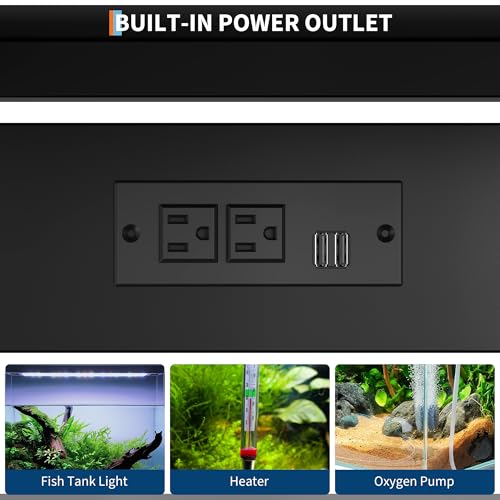 Image of Garvee 40-50 Gallon Fish Tank Stand with Power Outlets | Heavy Duty Metal and Wood Aquarium Stand with 4-Tier Open Storage Shelves and Sturdy L