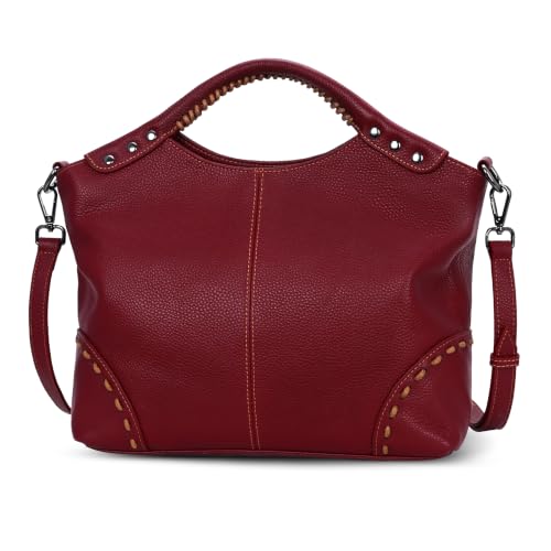 Image of HESHE Leather Purses for Women Crossbody Bags Satchel Shoulder Handbag | Genine Leather,Large Roomy Hobo Bags Retro Crossbody Purses Ladies Tote Top Handle Handbags for Work,Travel and Daily Use