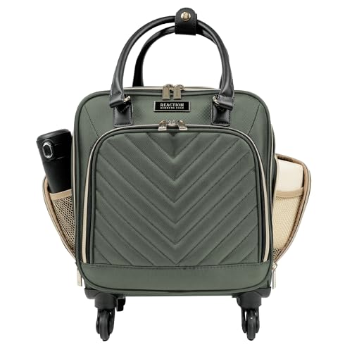 Image of Kenneth Cole REACTION Chelsea 2-Piece Bundle - 17 inch 4-Wheel Spinner Underseat Carry-On Luggage & Matching 15 inch Laptop Backpack, Olive