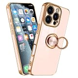 MiaoKeDa ケース 用のiPhone 16 Pro リング 耐衝撃 いphone16Pro リング付き スマホケース TPU 車載ホルダー ストラップホール付き メッキ加工 カバー ピンク