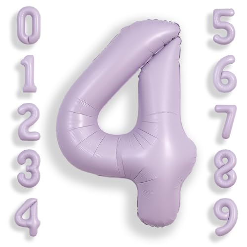 Image of SUWEN 40 Inch Light Purple Large 4 Balloon Number Big Foil Helium Lavender Number Balloons Huge Mylar 0-9 Giant Jumbo Happy 4th Birthday Party Anniversary Decorations
