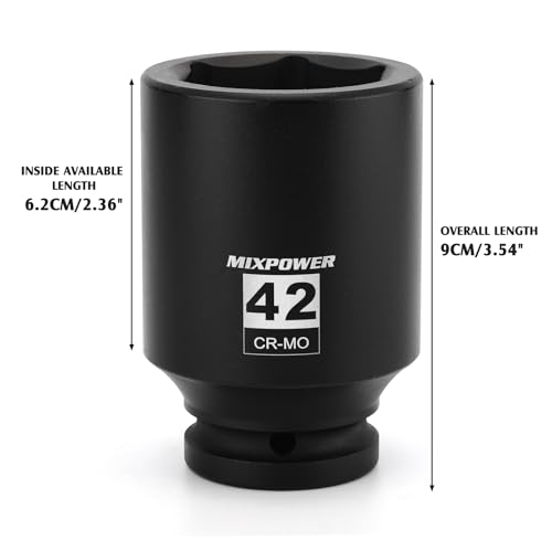 Image of MIXPOWER 3 /4 inch Drive Deep Impact Socket, CR-MO, 42mm, Metric, 6 Point, Axle Nut Impact Grade Socket for Easy Removal