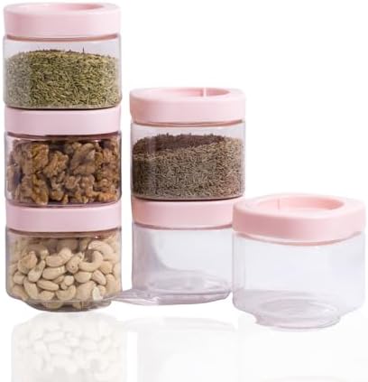 Steelo Stack & Lock Plastic Kitchen Storage Square Container Set - Air Tight, Fridge safe, US FDA Approved, PET Food Grade Heavy Duty Material, BPA Free (Clear, 450 ml, Pack of 6)