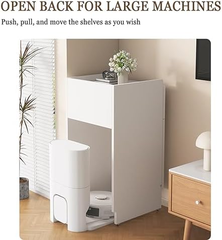 Space-Saving Wood Shelf with Wheels for Robot Vacuum, Two-Door Design - Optimal Organizer for Home & Office, Maximize Storage Efficiency, Stylish & Functional