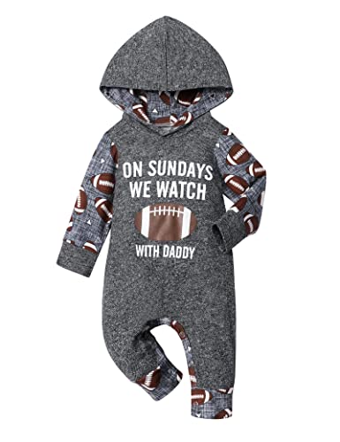 Image of Fommy Baby Boy Clothes, Cute Letter Pattern Print Long Sleeve Hoodie Romper Bodysuits for Baby Outfits