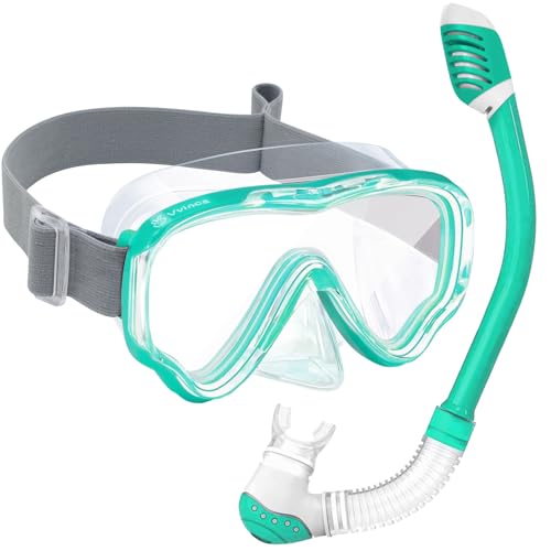 Vvinca Kids Snorkel Set For Age 4-14 - Dry Top Snorkeling Gear For Kids Junior & Youth - Childs Diving Mask With Big Eyes For Boys Girls cover