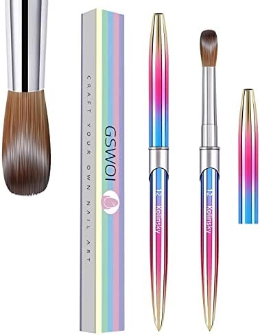 100% Kolinsky Acrylic Nail Brush, 3D Pure Handmade Round Shape (Size # 6/8/10/12/14/16/18)Nail Brushes For Acrylic Application, Professional Nail Art Brush Manicure for Women (#12)