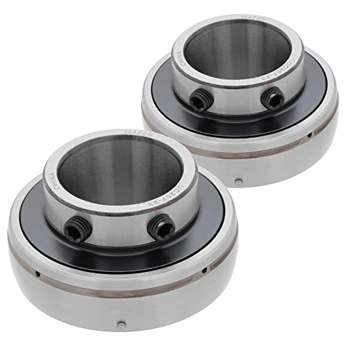 [2-Pack] UC207-23 - Insert Bearing - 1.437 in Bore - 2.835 in Outer Diameter - 1.689 in Width - 0.787 in Outer Ring Width - Set Screw Locking Collar, Triple Lip Seal, Relubricable