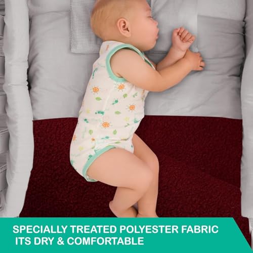 Image of Cotton Solid Waterproof Quick Dry Protector Dry Sheet|Breathable & Hypoallergenic Ultra Soft Fitted Baby Bed Protector Sheet for Toddler Children|King Size(XXL, 260x200cm, Maroon)