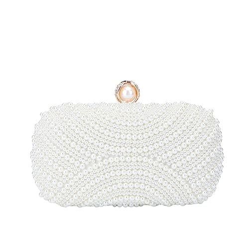 Image of Fecialy Pearl Clutch Purses for Women Wedding Crystal Beaded Evening Handbags Clutch with Pearl Chain